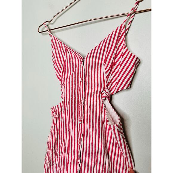 JASON WU Red White Stripe Shirtdress Tie Front Waist Cutouts Dress size 0 - Picture 8 of 15